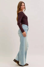 Light-wash judy blue high waist column straight jeans with five-pocket design and subtle fading for a stylish look