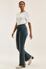 Judy Blue high waist dark wash denim flare jeans with frayed hem detail perfect for casual wear