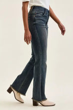 Judy Blue high waist dark-wash denim jeans with flare legs and frayed hem detailing