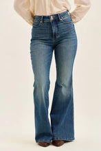 Judy Blue high waist flare jeans in blue denim with tummy control and copper-toned hardware classic five-pocket design