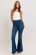 Judy Blue high-waisted flare jeans in blue denim with classic five-pocket design and subtle fading