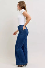 Judy Blue high-waisted retro wide jeans in deep indigo denim with patch pockets and twisted seams