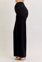Judy Blue high-waisted wide leg jeans in black denim with gold-tone hardware for a stylish wide leg look