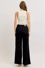 Black wide leg denim trousers with sleek straight cut and subtle stitching detail from judy blue wide leg jeans