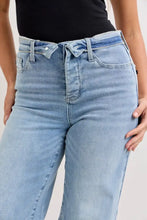 Light-wash denim judy blue mid wide leg jeans with high-rise waist and button closure fold-over waistband