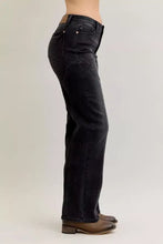 Black denim judy blue mid rise straight leg jeans with western seam detail and subtle thigh fading