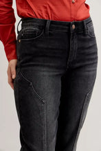 Black denim judy blue mid rise straight leg jeans with western seam detail and slightly faded wash