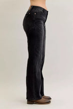 Black denim judy blue mid rise straight leg jeans with western seam detail and subtle fading