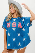 July Star Knit Blue USA Star Patterned T-Shirt for Women BLUE