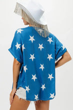 July Star Knit Blue USA Star Patterned T-Shirt for Women Woman T Shirts
