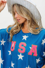 July Star Knit Blue USA Star Patterned T-Shirt for Women