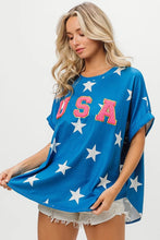 July Star Knit Blue USA Star Patterned T-Shirt for Women