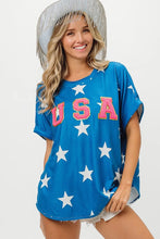 July Star Knit Blue USA Star Patterned T-Shirt for Women