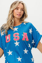 July Star Knit Blue USA Star Patterned T-Shirt for Women