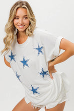 July Terry T-Shirt with Blue Star Pattern for Women
