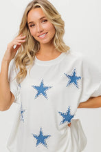 July Terry T-Shirt with Blue Star Pattern for Women