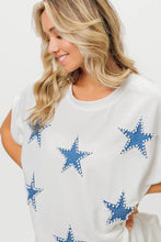 July Terry T-Shirt with Blue Star Pattern for Women
