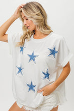 July Terry T-Shirt with Blue Star Pattern for Women