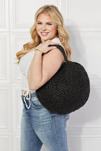 Justin Taylor Beach black round straw rattan handbag with strap
