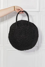 Justin Taylor Beach black round straw rattan handbag