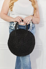 Justin Taylor Beach black round straw rattan handbag with leather handles