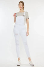 Kancan distressed skinny denim overalls with grey t-shirt and sneakers