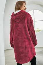Deep red kangaroo pocket dropped shoulder hoodie plush blanket