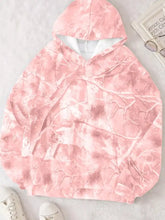 Kangaroo pocket long sleeve hoodie in pink camouflage with rose gold accents and white interior lining care instructions included