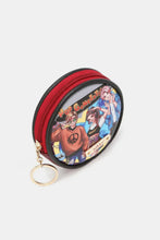 Keychain Round Coin Purse with Red Zipper and Cartoon Characters