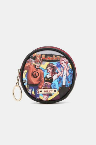 Keychain Round Coin Purse with Red Zipper and Cartoon Characters Pop Generation One Size