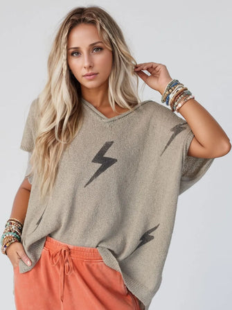 Khaki Lightning Bolt Oversized Knit Top for Women Mocha