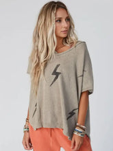 Khaki Lightning Bolt Oversized Knit Top for Women Woman T Shirts