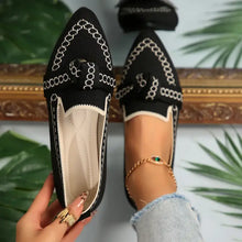 knitted Slip-On Flats with Bow Black Woman Loafers