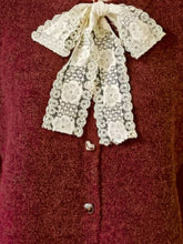 Lace bowknot on earth tone slightly stretchy knit cardigan