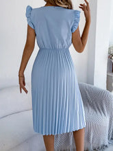 Lace Detail Ruffled Cap Sleeve Pleated Dress Casual Dresses