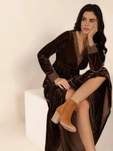 Lace Detail V-Neck Long Sleeve Maxi Dress Woman Maxi Dress