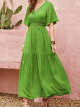 Lace Detail V-Neck Short Sleeve Dress Woman Casual Dress