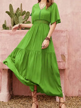 Lace Detail V-Neck Short Sleeve Dress Woman Casual Dress