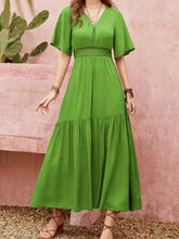 Lace Detail V-Neck Short Sleeve Dress Woman Casual Dress