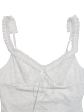 White lace frill strap bodysuit with ruffled straps and tied front detail in lace frill material