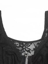 Black lace long sleeve bodysuit with intricate floral patterns and a square neckline for elegant wear