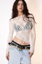 Lace Long Sleeve Sheer Crop Top for Women Woman T Shirts