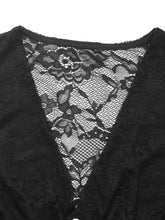 Black lace long sleeve neck bodysuit with intricate floral patterns and a flattering sleeve v neckline