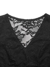 Black lace long sleeve v neck bodysuit with intricate floral patterns and sleeve v neck design