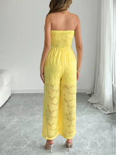 Vibrant yellow lace smocked tube jumpsuit with wide-leg pants