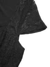 Black lace sweetheart cap sleeve bodysuit featuring delicate floral lace pattern and short sleeves