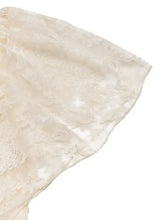 Cream-colored lace trim belted wide leg jumpsuit with floral patterns