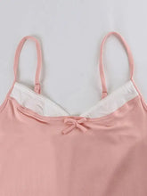 Soft pink spaghetti strap camisole with white lace trim and bow in Lace Trim Cami set