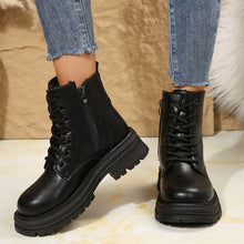 Lace Up Combat and Ankle Boots for Women in Black Cream and Beige
