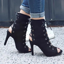 Lace-Up Peep-Toe Stiletto Booties High Heels in Black or Beige Black